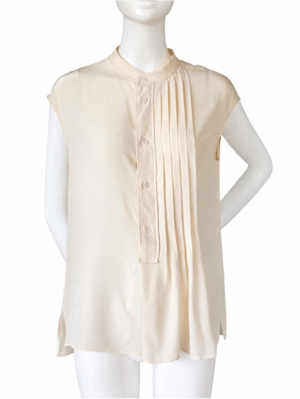 Prada Milano Vintage 100% Silk Ivory Pleated Sleeveless Blouse Top